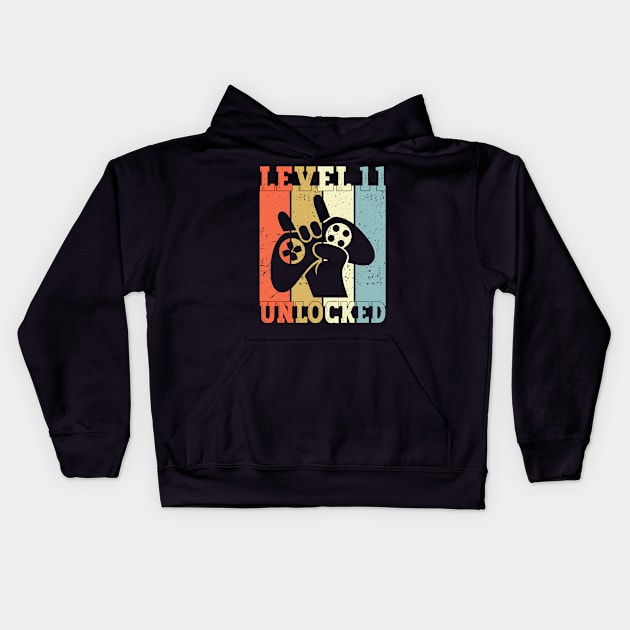 Level 11 Unlocked Video Gamer 11 Years Old 11th Birthday Level Unlocked Kids Hoodie by Charaf Eddine